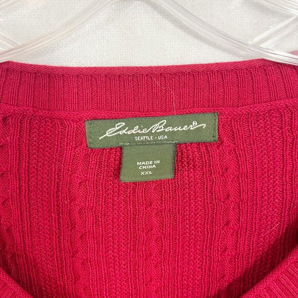 Eddie Bauer Women's Red Cable Knit Button Front Cardigan Sweater Size XXL - Picture 3 of 6